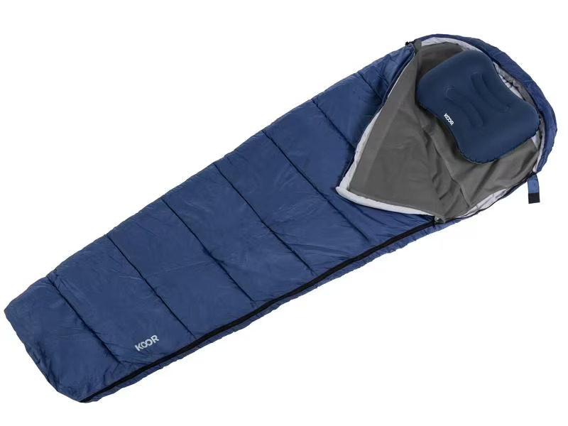KOOR Schlafsack, Schlafsackeinlage und Reisekissen Set Blau