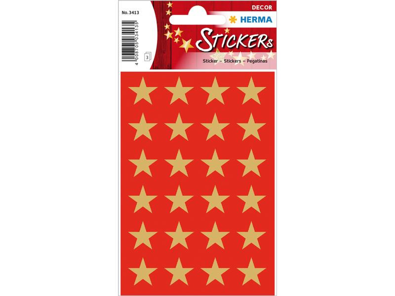 Herma Stickers Weihnachtssticker Sterne 3 Blatt à 72 Sticker, Gold
