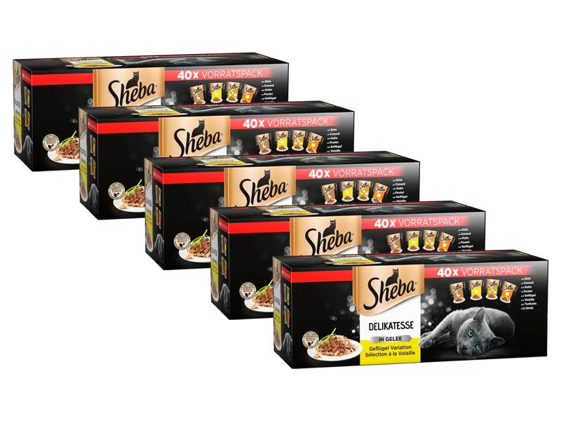 Sheba Nassfutter Delikatesse in Gelée Geflügel Variation, 5x40x85g
