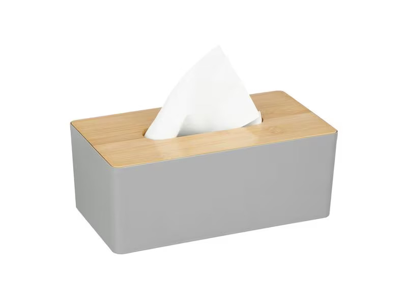 relaxdays Kosmetiktuchbox mit Bambusdeckel Grau/Nature