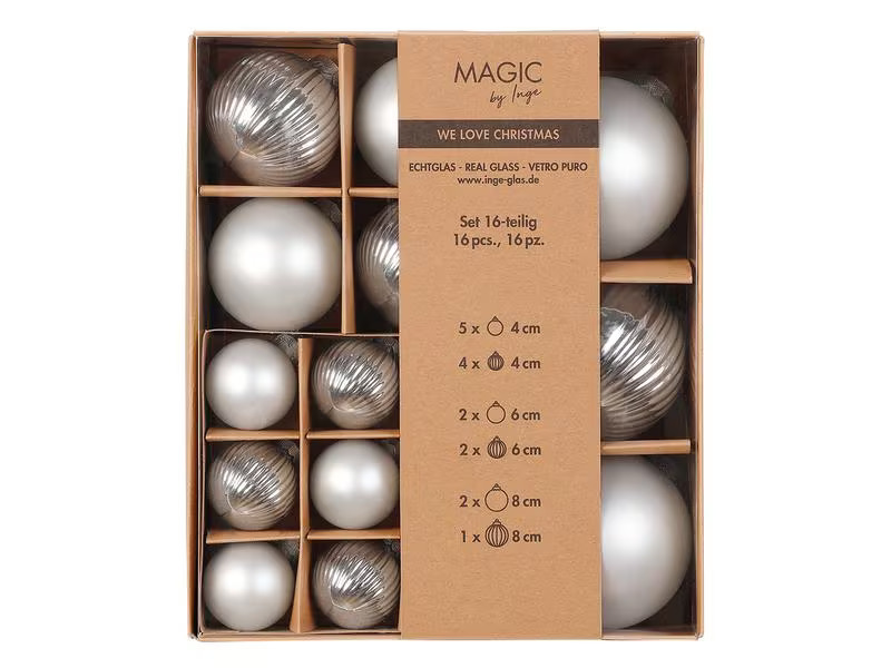INGES CHRISTMAS DECOR Weihnachtskugel Frosty Silver 16 Stück, Silber