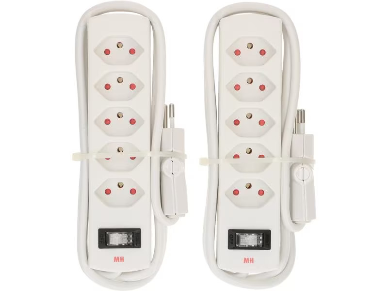Max Hauri Doppelpack Steckdosenleiste 5 x Typ 13, Safety Line, Weiss
