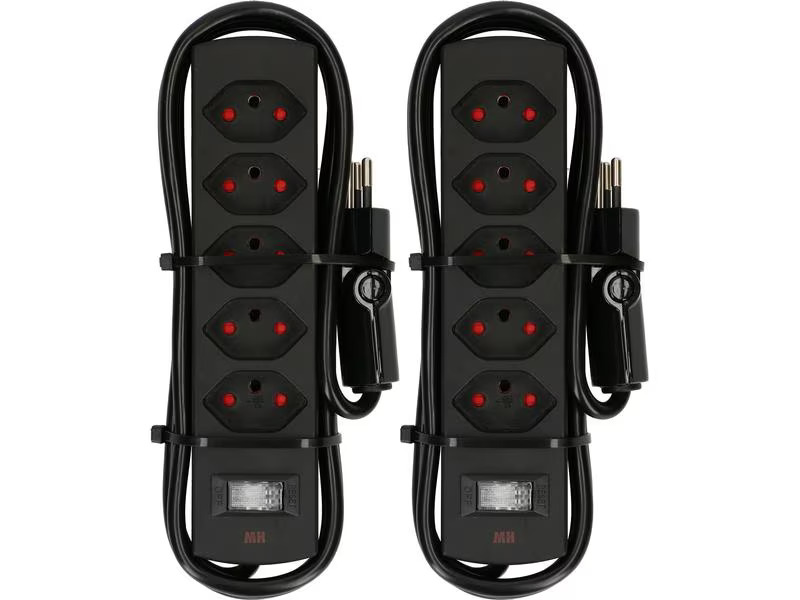 Max Hauri Doppelpack Steckdosenleiste 5 x Typ 13, Safety Line, Schwarz