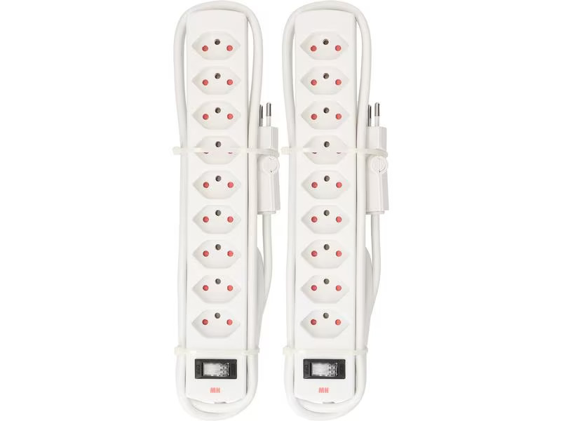 Max Hauri Doppelpack Steckdosenleiste 9 x Typ 13 Safety Line, Weiss