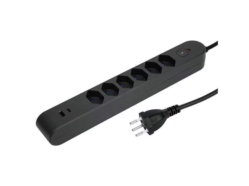 STEFFEN Steckdosenleiste IQ 6 x T13, USB-A+C Anthrazit, 3 m Kabel