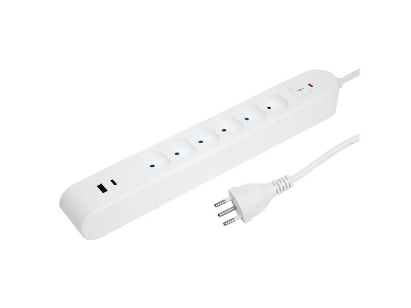 STEFFEN Steckdosenleiste IQ 6 x T13, USB-A+C Weiss, 3 m Kabel