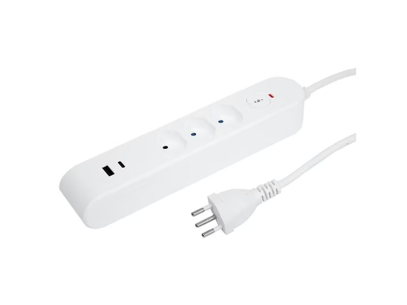 STEFFEN Steckdosenleiste IQ 3 x T13, USB-A+C, Weiss, 3 m Kabel