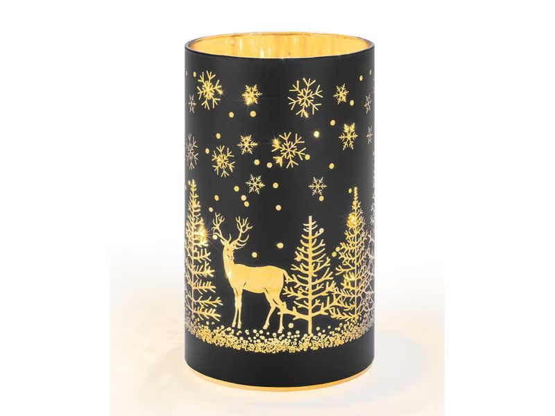 STT Windlicht Forest M, 16 cm, Schwarz/Gold