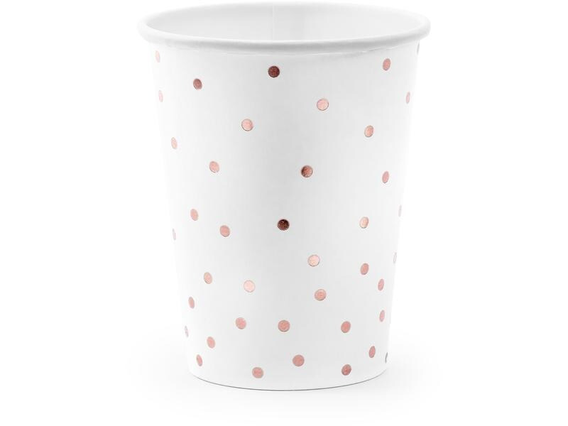 Partydeco Einwegbecher Punkte 260 ml, 6 Stück, Rosegold/Weiss
