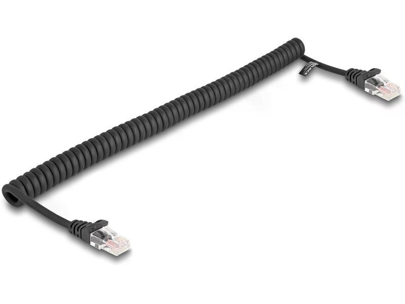 Delock Patchkabel Spiralkabel Cat 5e, UTP, 1 m, Schwarz