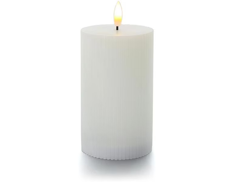 balthasar LED Zylinderkerze Rillen, Weiss