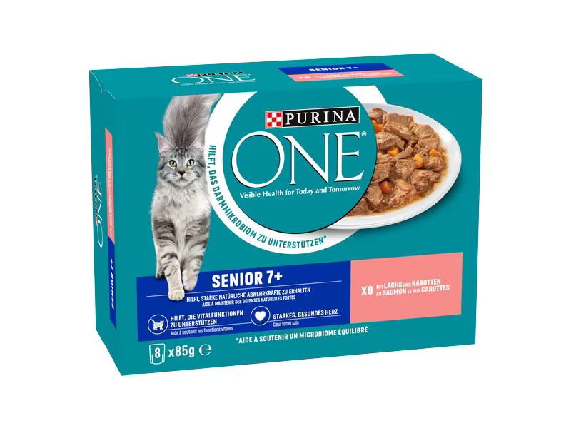 Purina ONE Nassfutter SENIOR 7+ in Sosse Lachs/Karotten,8 x 85g