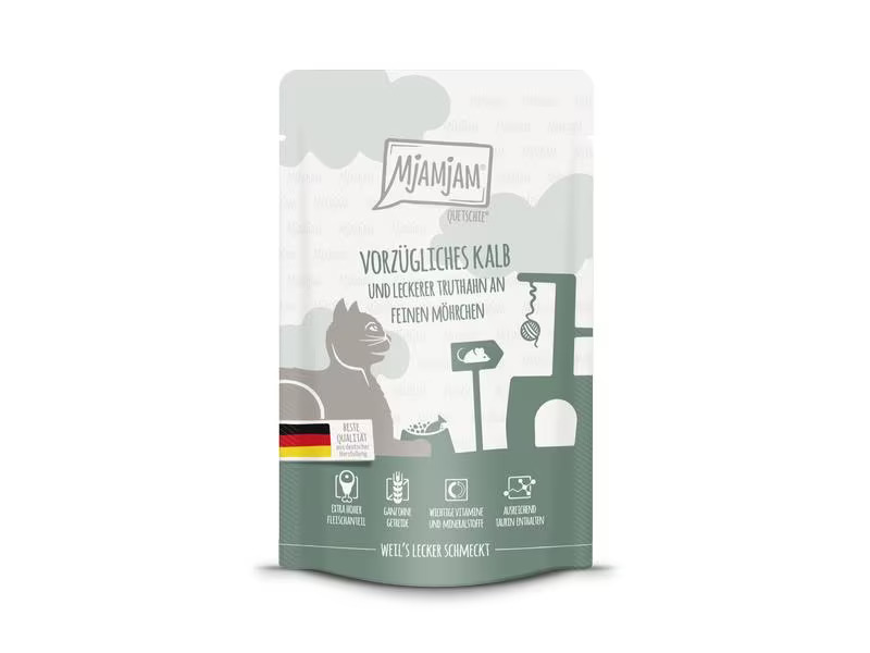 Mjamjam Nassfutter Quetschie Kalb &amp; Truthahn, 125 g