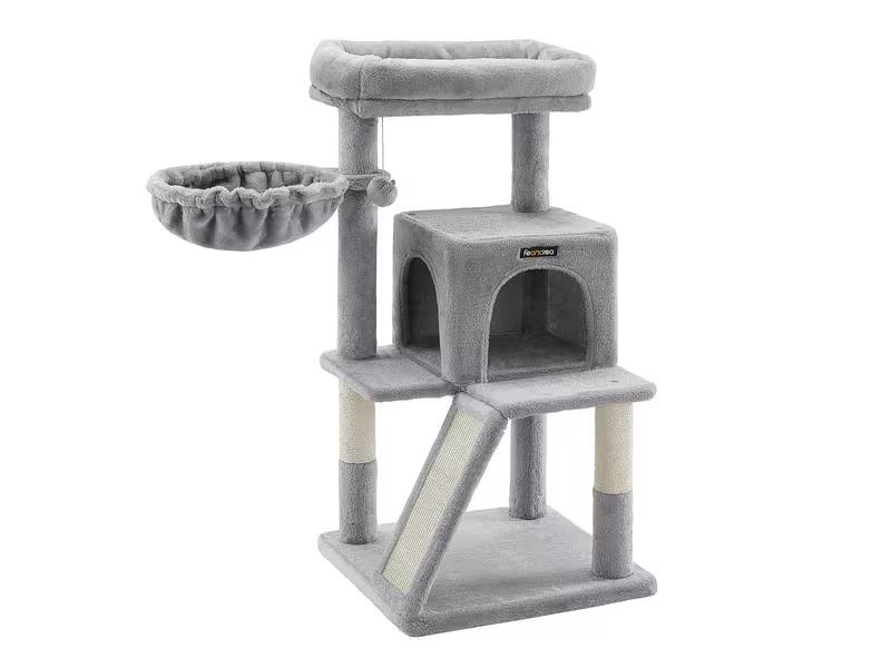 Feandrea Kratzbaum mit Kratzbrett, 96 cm, Grau/Beige