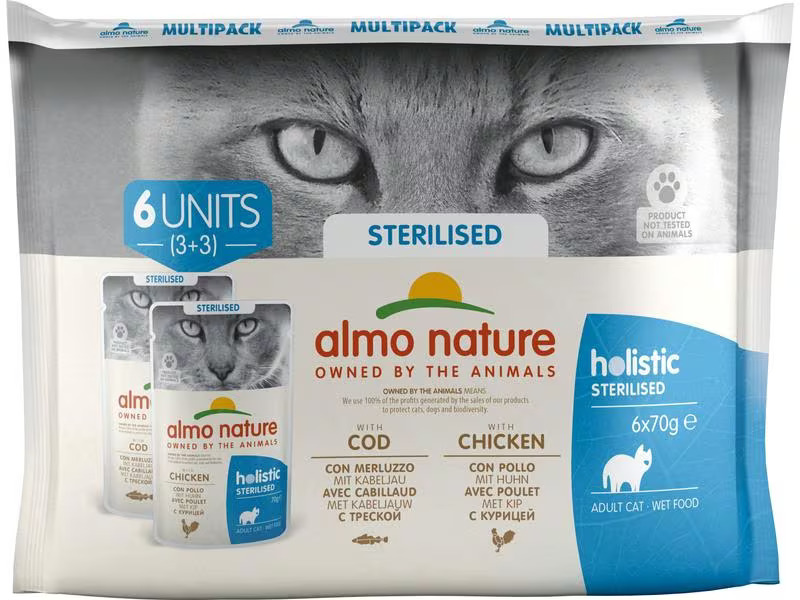 Almo Nature Nassfutter Holistic Sterilised mit Kabeljau &amp; Huhn, 6 x 70 g
