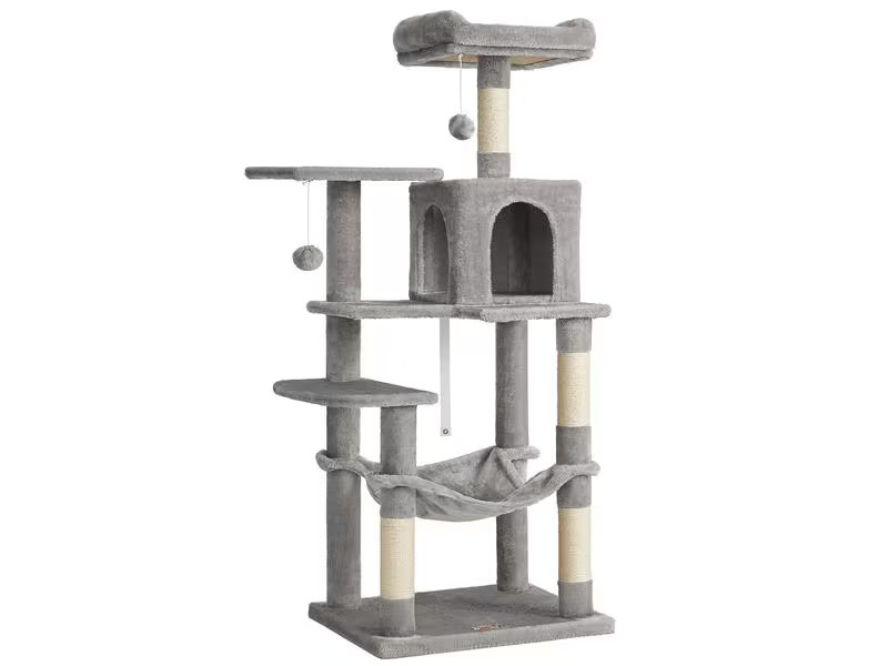 Feandrea Kratzbaum mit Hängematte, 143 cm, Grau/Beige