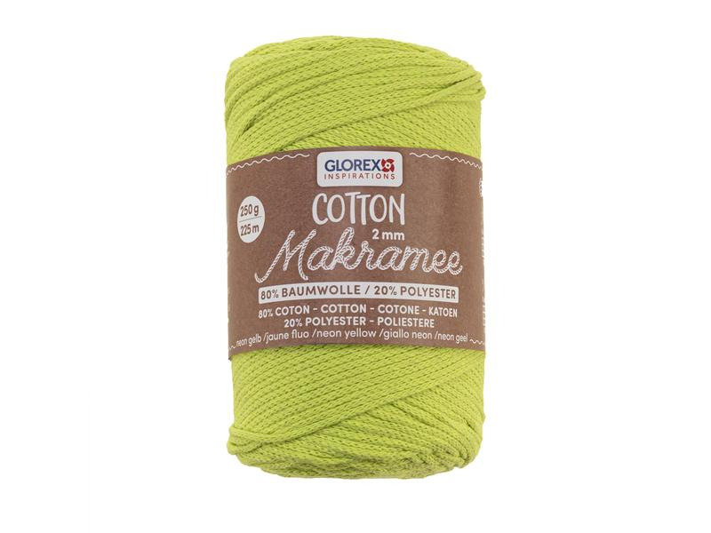 Glorex Wolle Makramee Cotton 225m x 2 mm, 250g, Neongelb