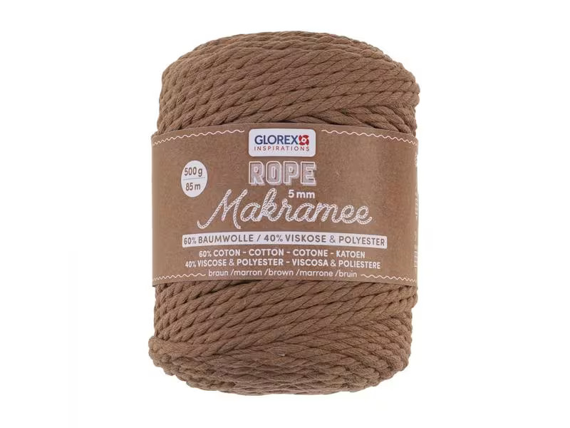Glorex Wolle Makramee Rope gedreht 85 m x 5 mm, 500g, Braun