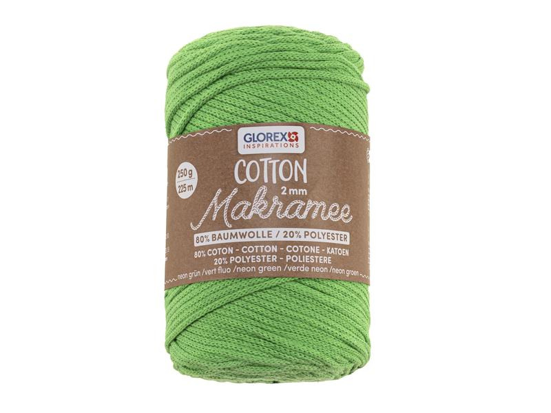 Glorex Wolle Makramee Cotton 225m x 2 mm, 250g, Neongrün