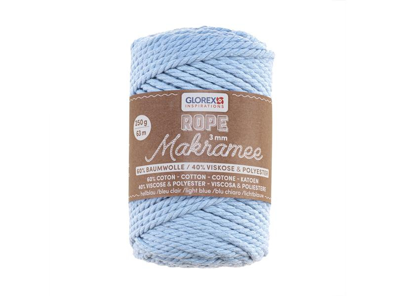 Glorex Wolle Makramee Rope gedreht 63 m x 3 mm, 250g, Hellblau