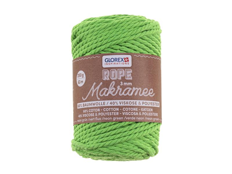 Glorex Wolle Makramee Rope gedreht 63 m x 3 mm, 250g, Neongrün