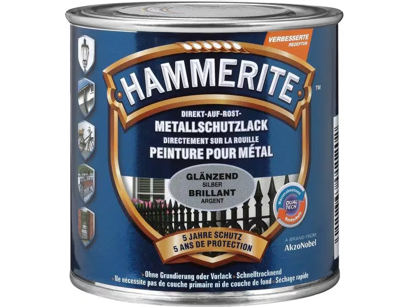 Hammerite Metall-Schutzlack HG Silber, 250 ml