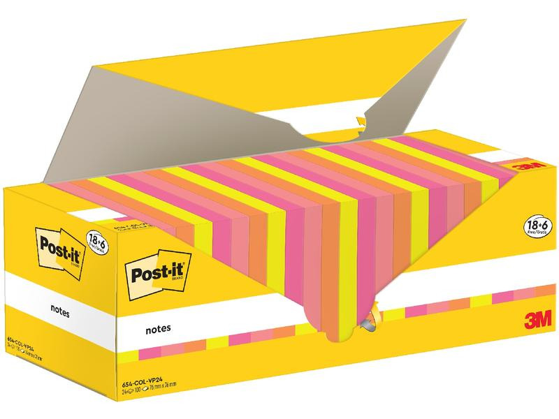 Post-it Notizzettel 3M, 76 x 76 mm, 18+6 Blöcke, mehrfarbig