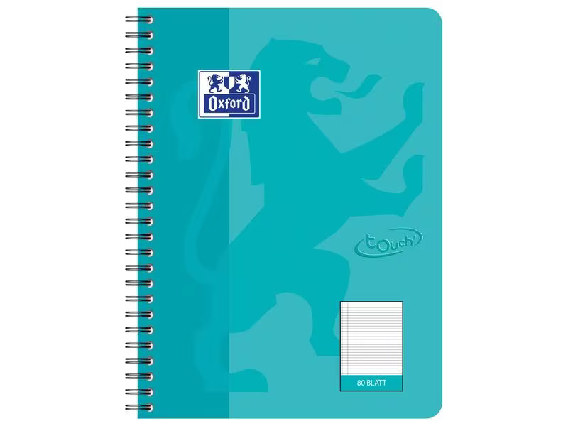 Oxford Notizheft Touch Collegeblock L27, B5, Liniert, Aqua, 5 Stück