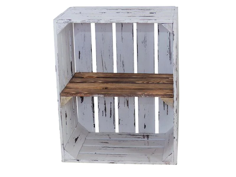 Holz Zollhaus Holzharasse mit Zwischenboden Weiss, geflammt