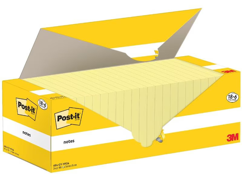 Post-it Notizzettel 3M, 76 x 76 mm, 18+6 Blöcke, Gelb
