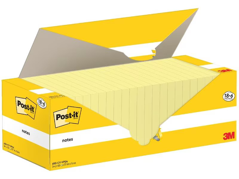 Post-it Notizzettel 3M, 76 x 176 mm, 18+6 Blöcke, Gelb