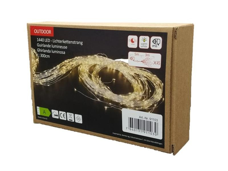 Dameco LED Lichterkette Angel Hair 3 m 1440 LED, Silber