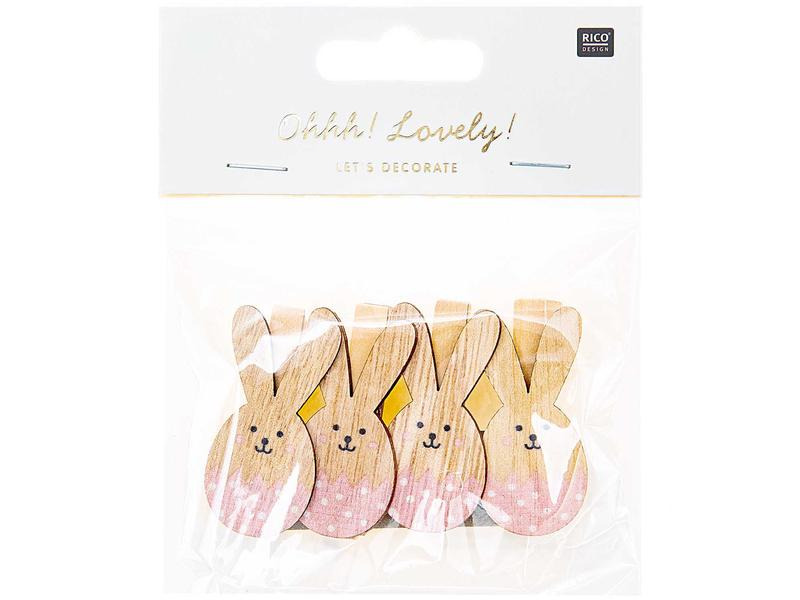 Rico Design Dekoklammer Osterhase 4 Stück, Rosa