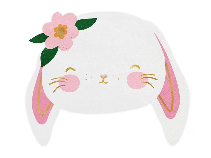 Partydeco Osterhase Serviette 20 Stück, Rosa/Weiss