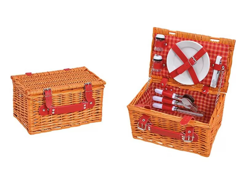 G. Wurm Picknickkorb 12-teilig, Blau/Braun