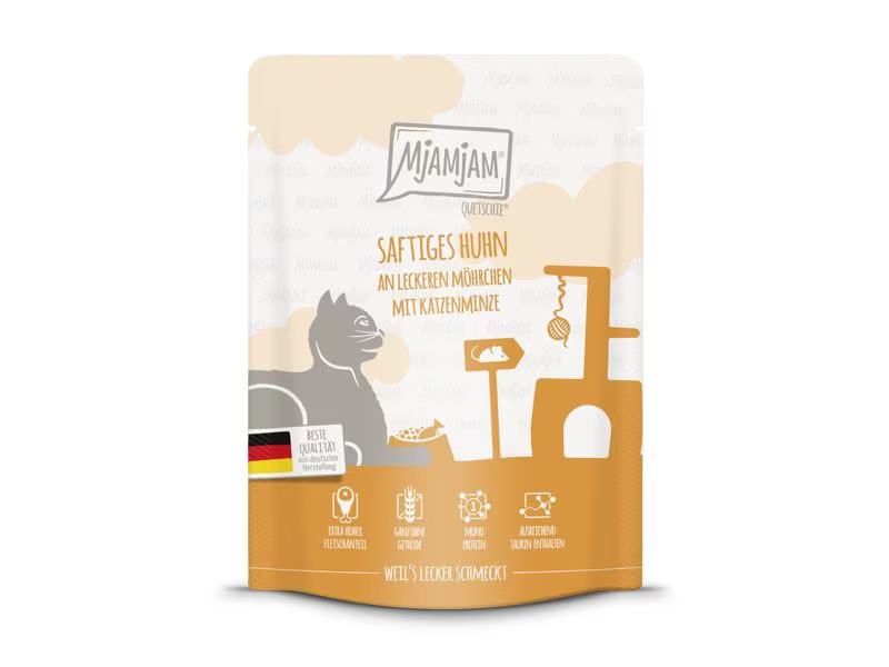 Mjamjam Nassfutter Quetschie Huhn &amp; Mörchen, 300 g
