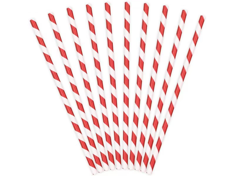 Partydeco Strohhalm 19.5 cm, 10 Stück, Rot/Weiss