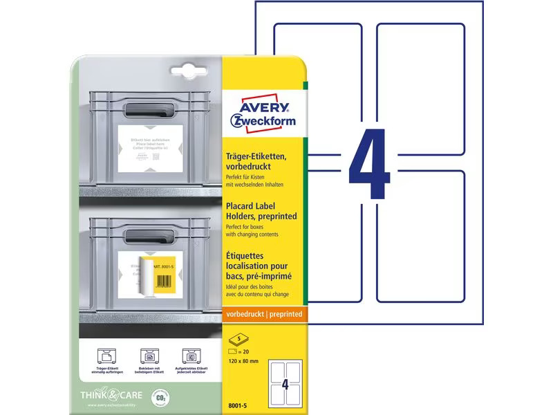 Avery Zweckform Träger-Etiketten 120 x 80 mm, 5 Blatt, 20 Stück