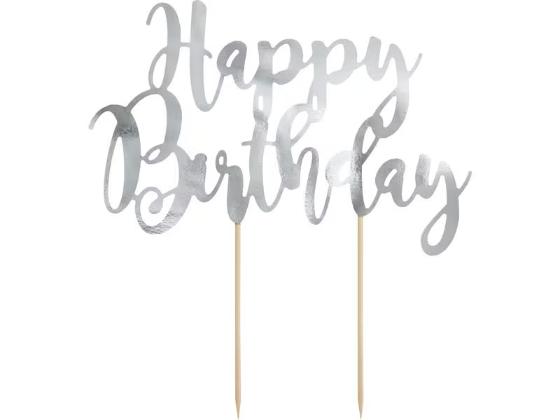 Partydeco Kuchen-Topper Happy Birthday 1 Stück, Silber
