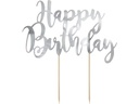 Partydeco Kuchen-Topper Happy Birthday 1 Stück, Silber