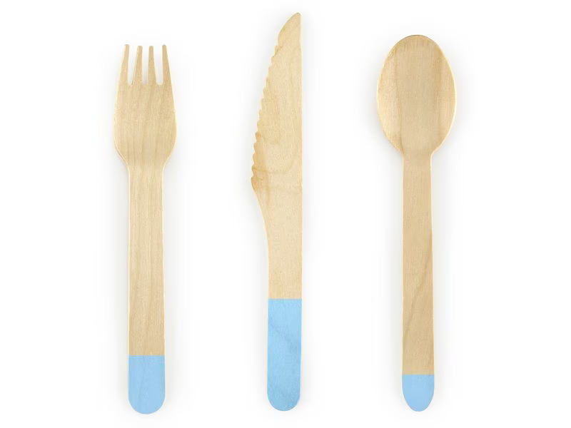 Partydeco Einweg-Besteckset Holz 1 Stück Blau