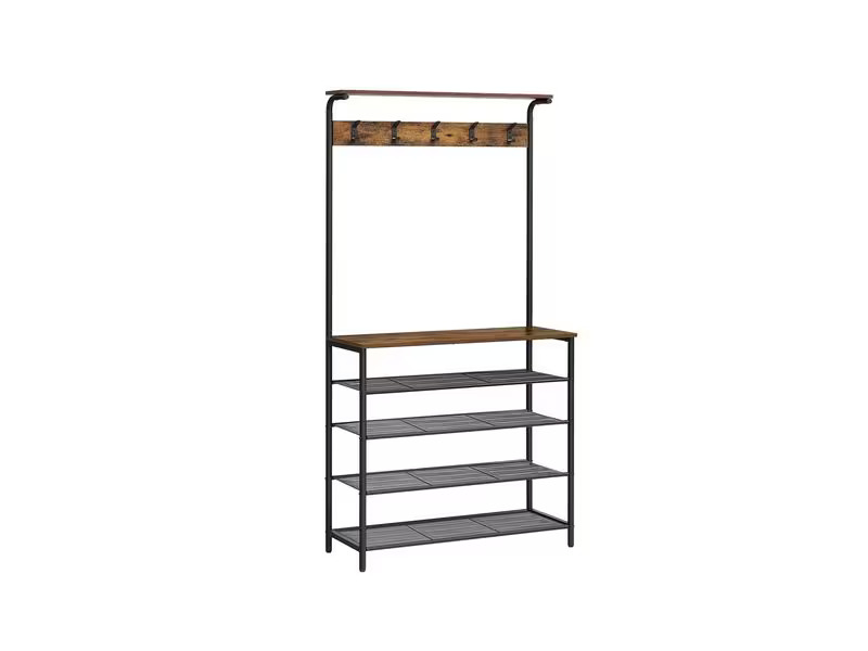 VASAGLE Garderobenständer 31.5 cm x 183.5 cm, Braun/Schwarz