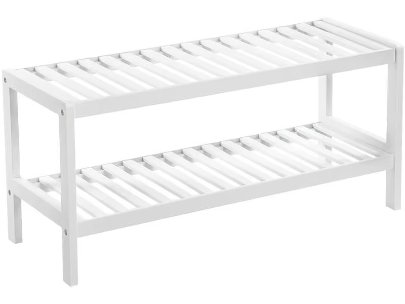 Songmics Schuhregal mit 2 Ablagen aus Bambus, Weiss