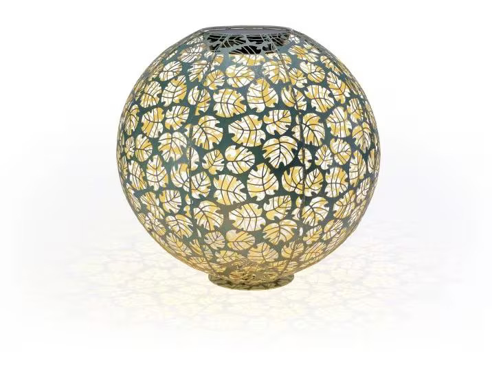 STT Windlicht Solar Antic Ball Monstera Ø 40 cm, Dunkelgrün