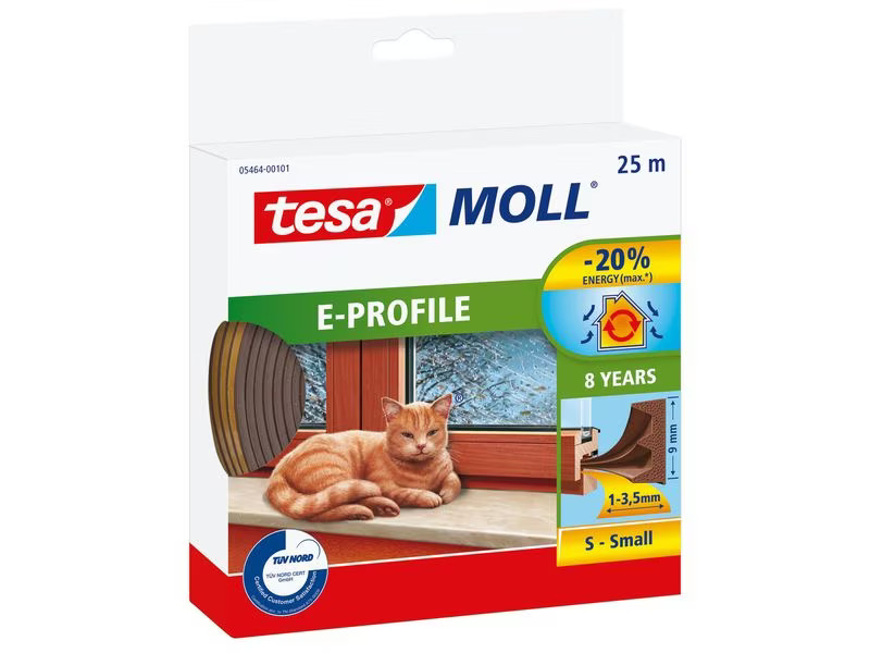 tesa Dichtungsband E-Profil, Braun, 25 m x 9 mm