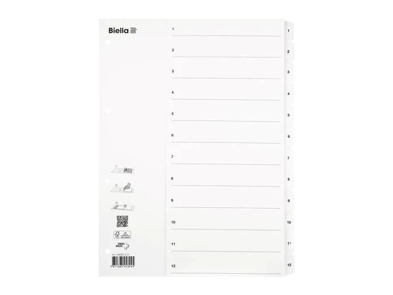 Biella Register A4 1 - 12 Karton weiss
