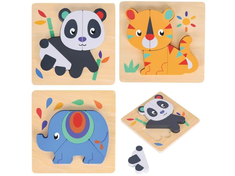Spielba Holzspielwaren Puzzle-Set mit Panda, Elefant, Giraffe
