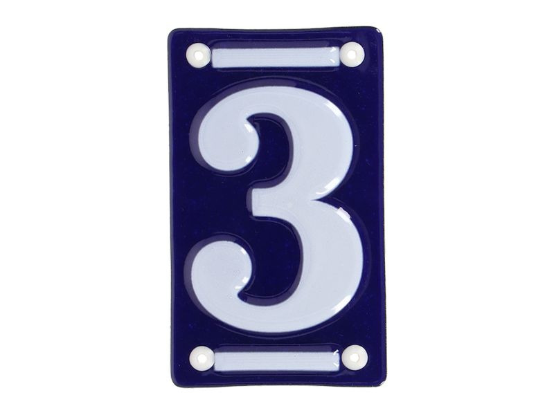 Esschert Design Hausnummer 3 7 cm, Blau/Weiss
