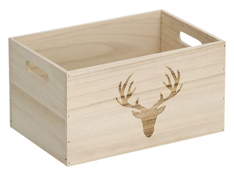 Zeller Present Aufbewahrungskiste mit Hirsch 30 x 20 x 16 cm, Nature