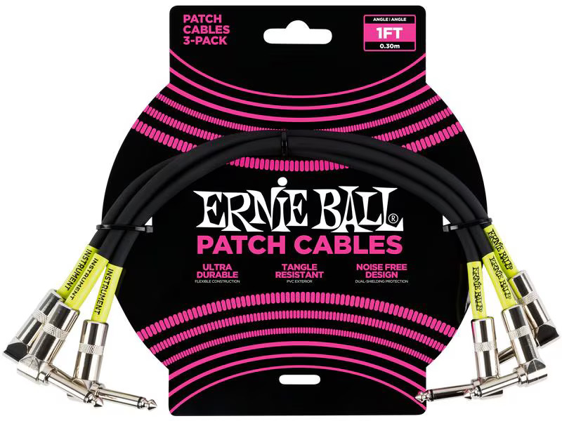 Ernie Ball Patch-Kabel 6075 3er Pack – 0.3 m, Schwarz